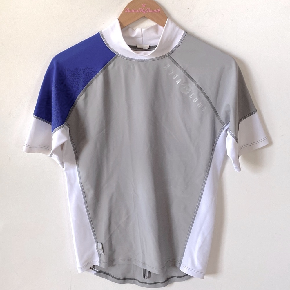 Aqua Lung Mens Rashguards Short Sleeve - Blue/Gray/White , Size‎ S